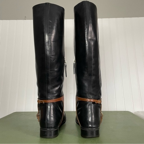 DSQUARED Tall Leather Riding Boots in Black w Tan Trim - Picture 9 of 16